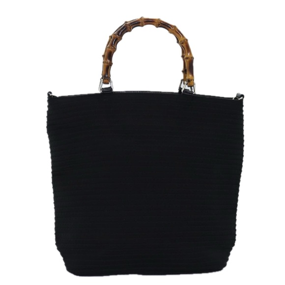 GUCCI Bamboo Hand Bag Canvas Black 002 1998 0441 Auth ep4202 - Picture 13 of 16